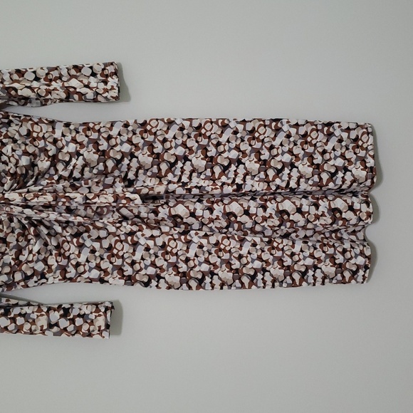 Y2k Retro Bodycon Midi Dress Medium Brown Tan Cowl Neck 3/4 Sleeve Office Career - Picture 2 of 12